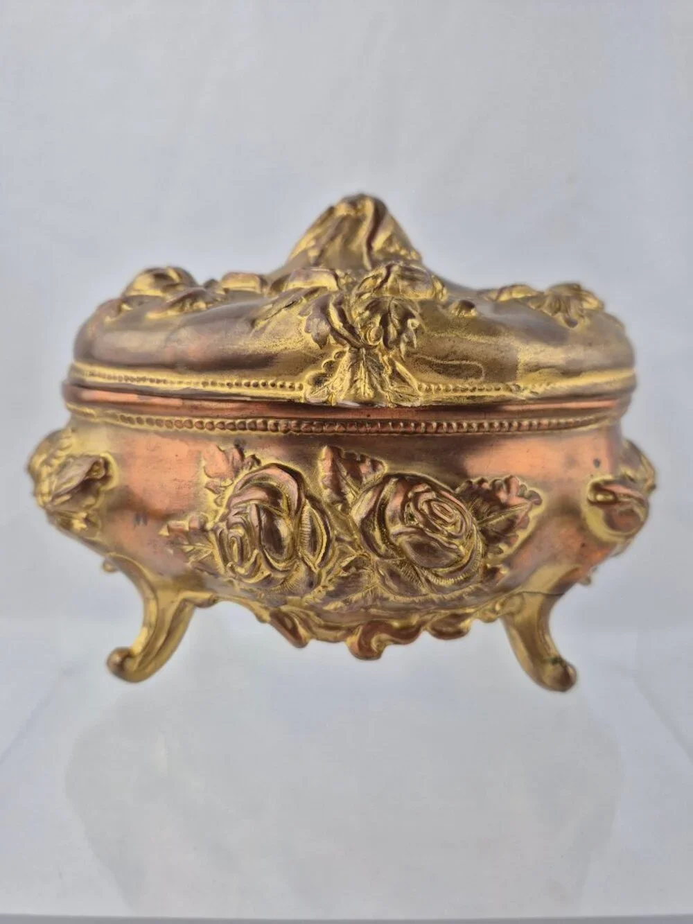 N.B. Rogers Art Nouveau Trinket Box 812-882 Jewelry Casket Rose Floral Gold Tone